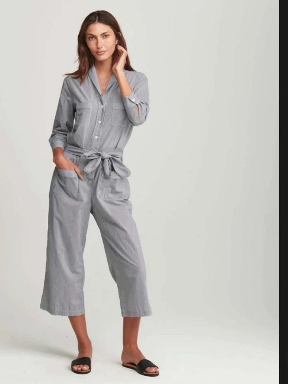 Sundays grey striped cotton jumpsuit